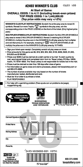 Image of Back of Winner's Club Ticket