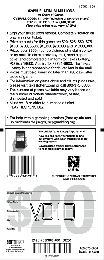 Image of Back of Platinum Millions Ticket