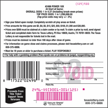 Image of Back of Power 10X Ticket