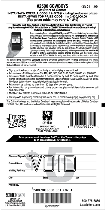 Image of Back of Cowboys Ticket
