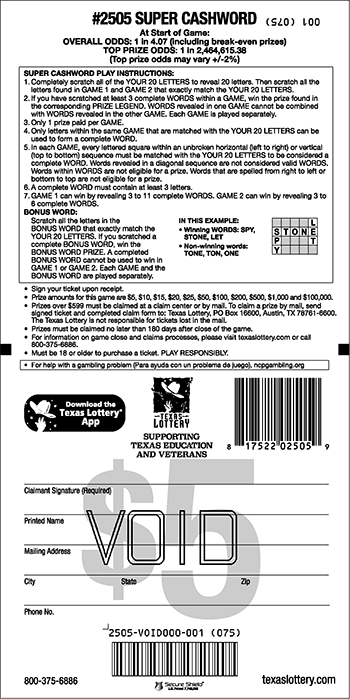 Image of Back of Super Cashword! Ticket
