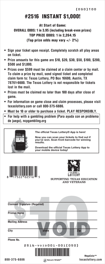 Image of Back of Instant $1,000! Ticket