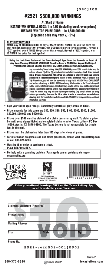 Image of Back of $500,000 Winnings Ticket