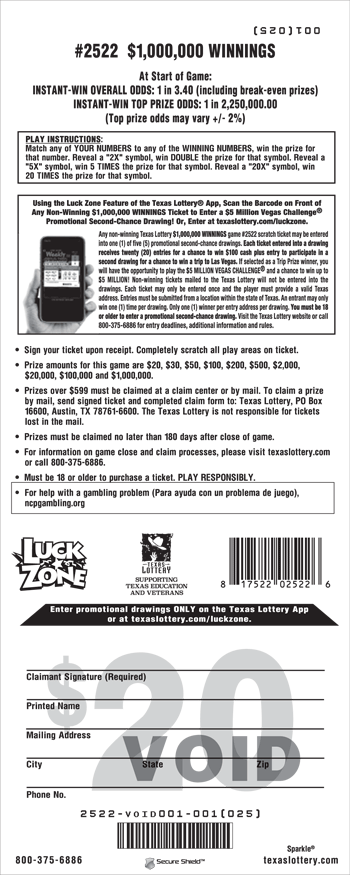 Image of Back of $1,000,000 Winnings Ticket