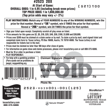 Image of Back of 20X Ticket