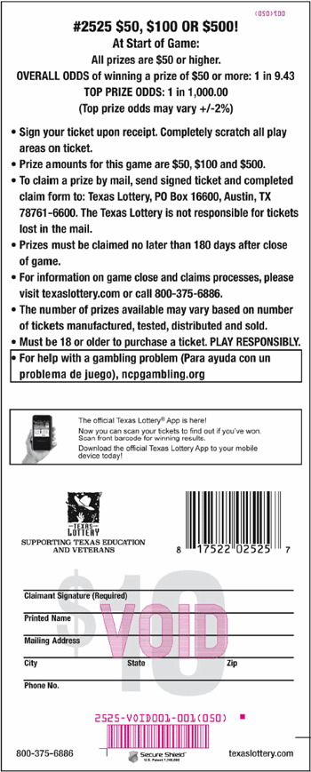 Image of Back of $50, $100 OR $500! Ticket