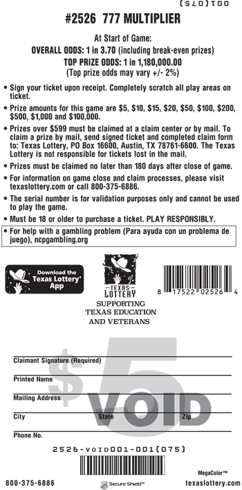 Image of Back of 777 Multiplier Ticket