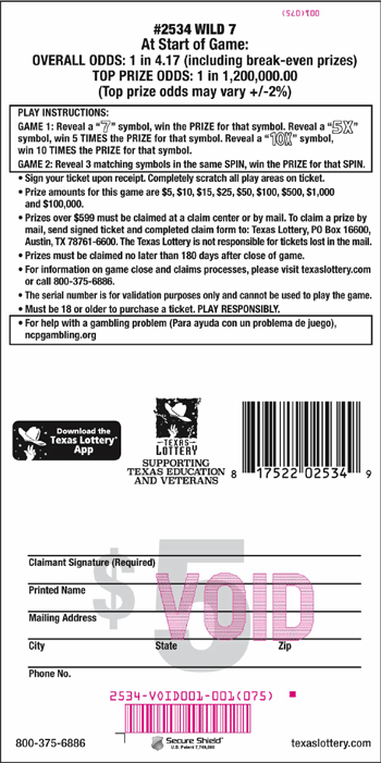 Image of Back of Wild 7 Ticket