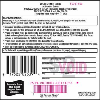 Image of Back of 5 Times Lucky Ticket
