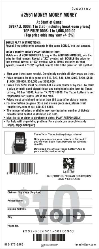 Image of Back of Money Money Money Ticket