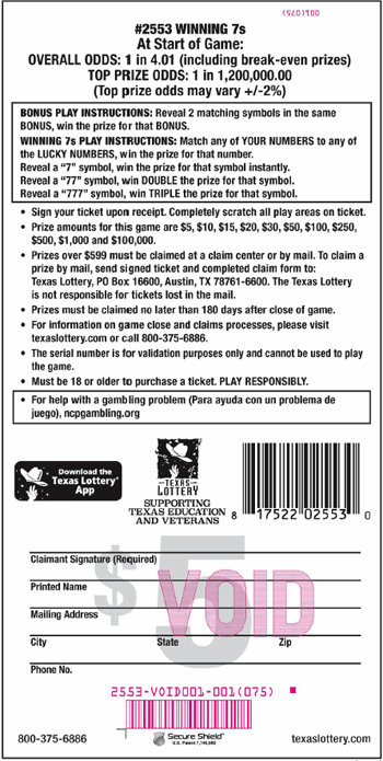 Image of Back of Winning 7s Ticket