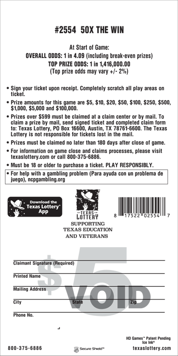 Image of Back of 50X the Win Ticket