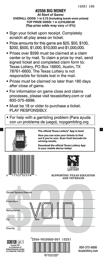 Image of Back of Big Money Ticket