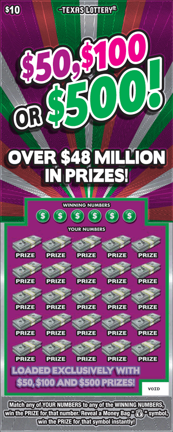 Image of Front of $50, $100 or $500! Ticket