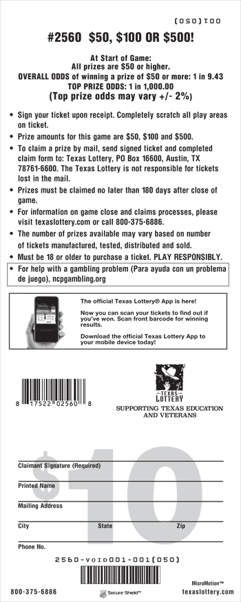 Image of Back of $50, $100 or $500! Ticket