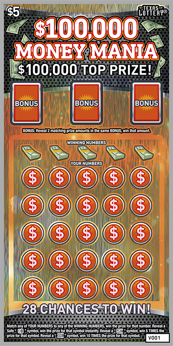 Image of Front of $100,000 Money Mania Ticket