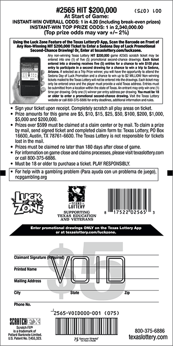 Image of Back of Hit $200,000 Ticket