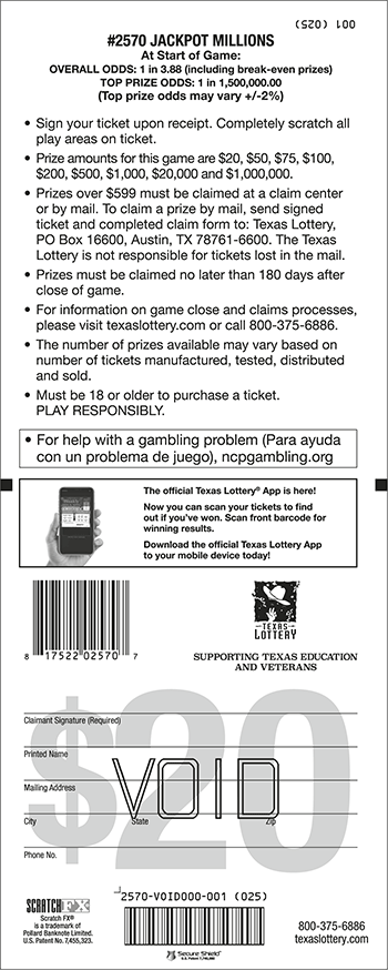 Image of Back of Jackpot Millions Ticket