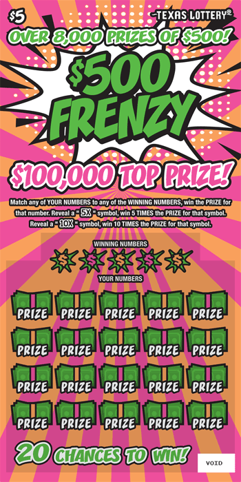 Image of Front of $500 Frenzy Ticket