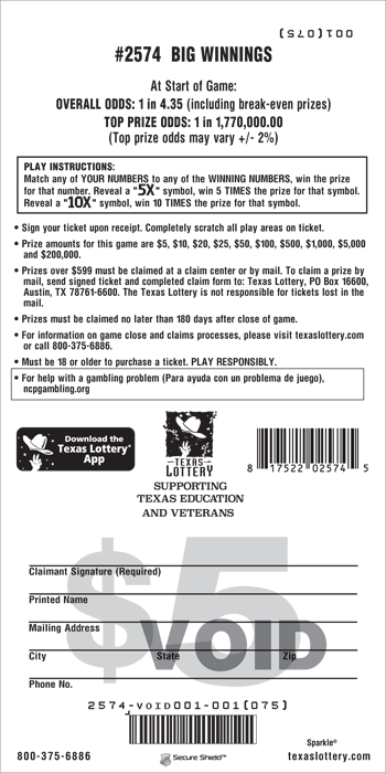 Image of Back of Big Winnings Ticket