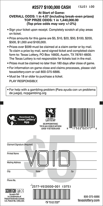 Image of Back of $100,000 Cash Ticket