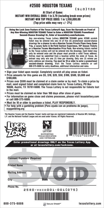 Image of Back of Houston Texans Ticket