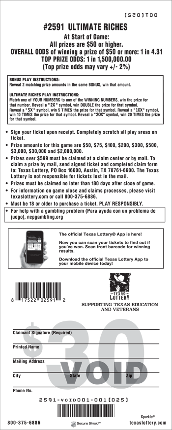 Image of Back of Ultimate Riches Ticket