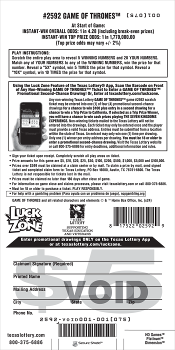 Image of Back of Game of Thrones™ Ticket