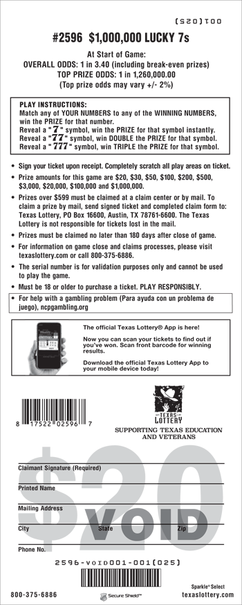 Image of Back of $1,000,000 Lucky 7s Ticket
