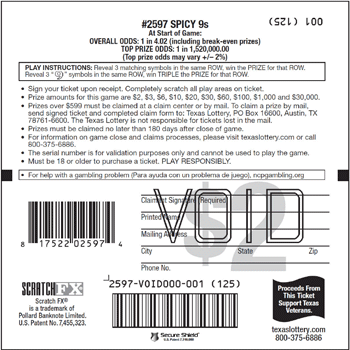 Image of Back of Spicy 9s Ticket