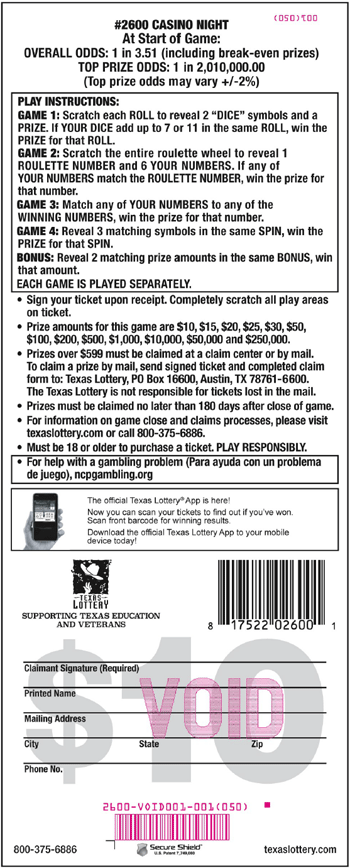 Image of Back of Casino Night Ticket