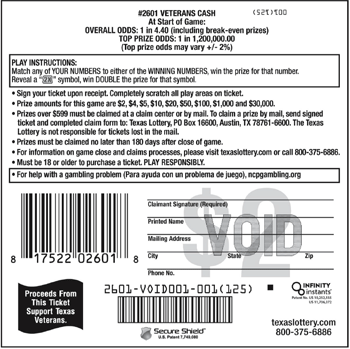 Image of Back of Veterans Cash Ticket