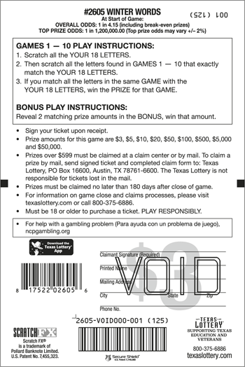 Image of Back of Winter Words Ticket