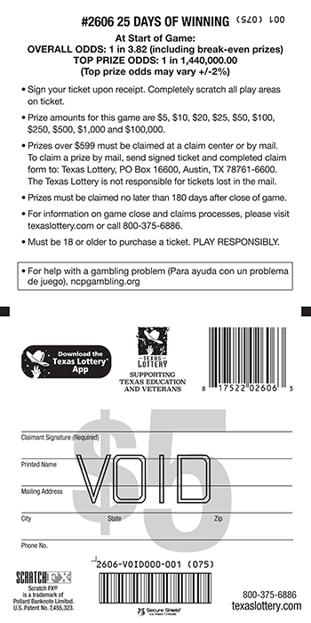Image of Back of 25 Days of Winning Ticket