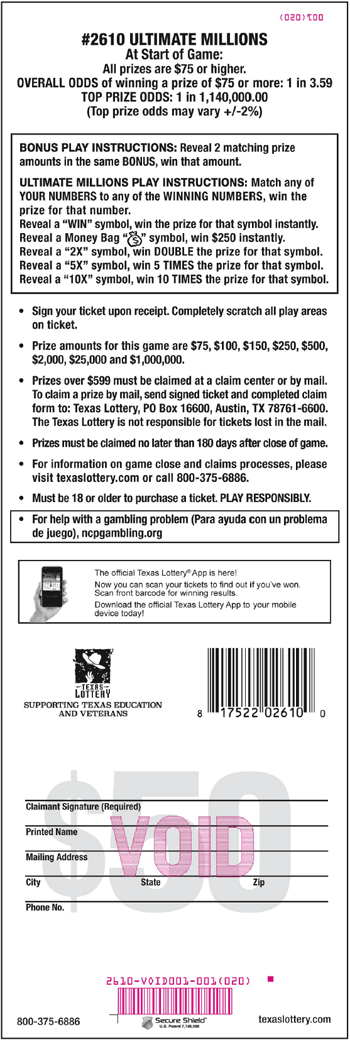 Image of Back of Ultimate Millions Ticket