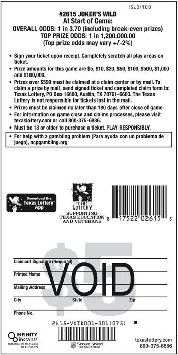 Image of Back of Joker's Wild Ticket
