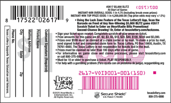 Image of Back of $5,000 Blitz Ticket