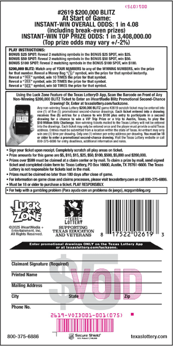 Image of Back of $200,000 Blitz Ticket