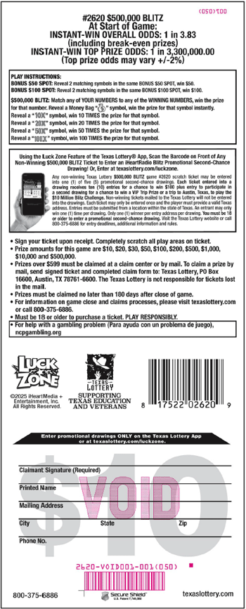 Image of Back of $500,000 Blitz Ticket