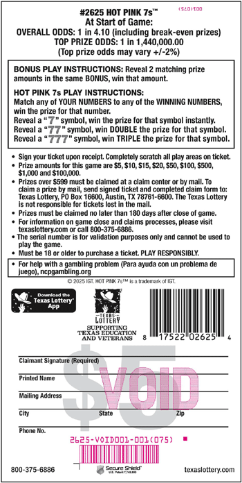 Image of Back of Hot Pink 7s Ticket