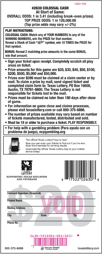 Image of Back of Colossal Cash Ticket