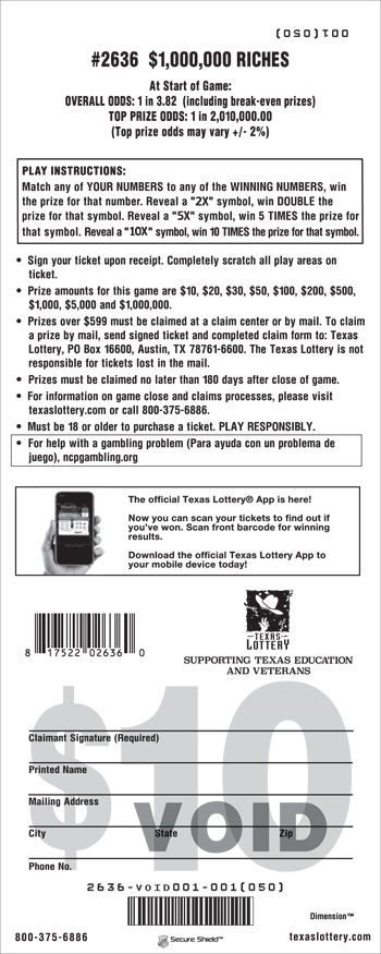 Image of Back of $1,000,000 Riches Ticket