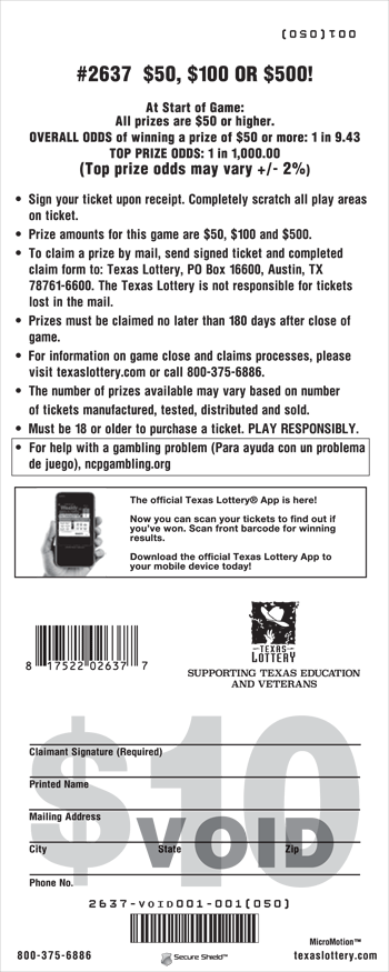 Image of Back of $50, $100 OR $500! Ticket