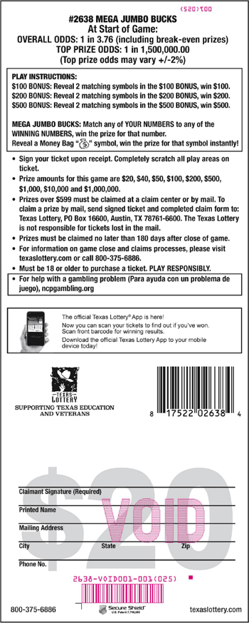 Image of Back of Mega Jumbo Bucks Ticket