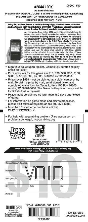 Image of Back of 100X Ticket