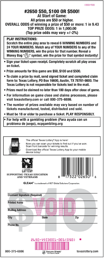 Image of Back of $50, $100 OR $500! Ticket
