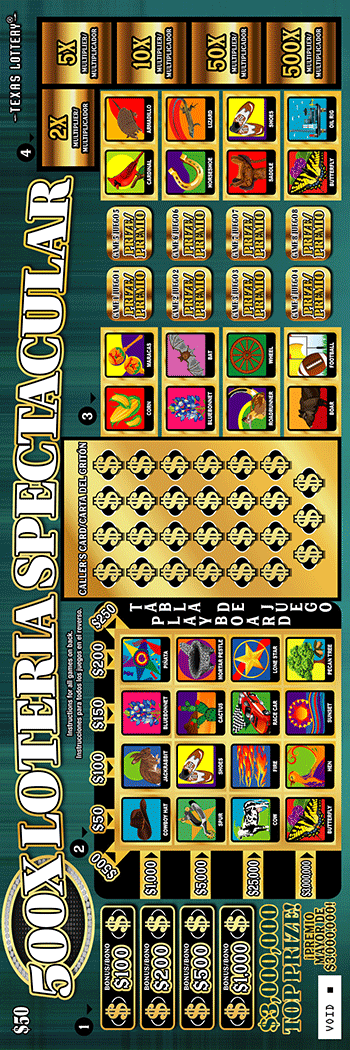 Image of Front of 500X Loteria Spectacular Ticket