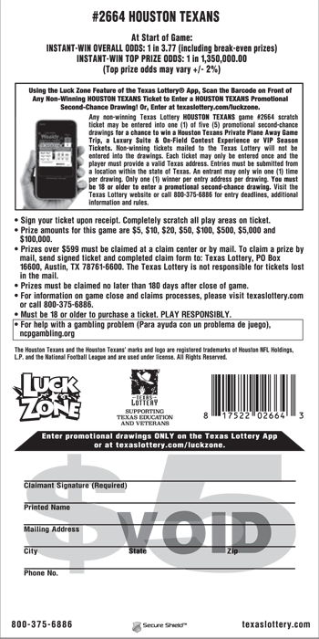 Image of Back of Houston Texans Ticket