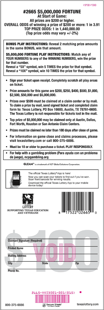 Image of Back of $5,000,000 Fortune Ticket