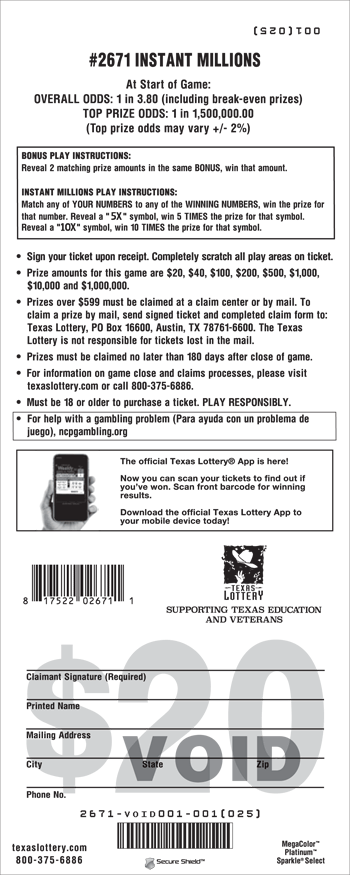 Image of Back of Instant Millions Ticket